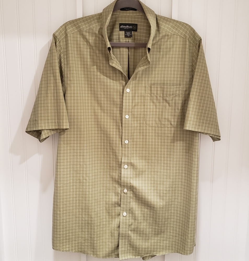 Eddie Bauer Large Tall Wrinkle Resist Relaxed Fit Plaid Green Button Dow…